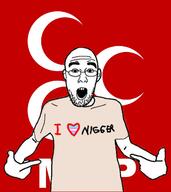 arm clothes ear flag glasses i_love mhp nigger open_mouth pointing soyjak stubble text variant:shirtjak // 1118x1258 // 515.2KB