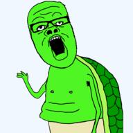 animal arm armpit glasses green_skin hand nipple open_mouth shell soyjak turtle variant:a24_slowburn_soyjak // 600x600 // 49.0KB
