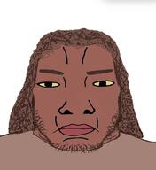 big_lips brown_hair brown_skin curly_hair grey_shirt large_nose long_hair nigger skajyos subvariant:chudplier ugly variant:chudjak variant:markiplier_soyjak yellow_sclera // 680x742 // 157.0KB