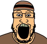 clothes glasses hat open_mouth redraw skin soyjak stubble variant:markiplier_soyjak white wojti2000 // 427x400 // 4.7KB