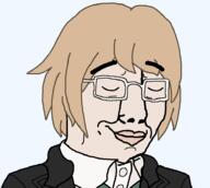 anime artist:hellcat asian button closed_eyes closed_mouth clothes danganronpa:_trigger_happy_havoc danganronpa_(series) glasses hair school_uniform smug soyjak suit togami_byakuya variant:chudjak video_game visual_novel white_shirt white_skin yellow_hair // 940x840 // 16.9KB