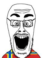 eyebrows eyes flag:orkney forehead_lines glasses mustache nose open_mouth soyjak stubble teeth variant:cutejak // 437x599 // 12.3KB