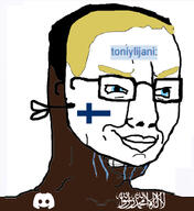 Larped_as_finngod_award arabic_text blue_eyes crying discord finland flag:finland islam mask mudslime teeth toniylijani_(user) variant:chudjak yellow_hair // 680x743 // 191.6KB