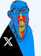 angry beak bloodshot_eyes blue_skin clenched_teeth ear glasses nosebleed stubble subvariant:feralrage twitter variant:feraljak vein x // 895x1217 // 296.7KB