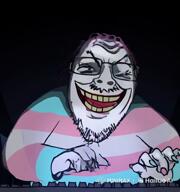 ai_generated animated arm glasses hand purple_hair smile soyjak stubble tranny transgender_flag typing variant:bernd // 720x768, 5.6s // 1.1MB