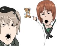 2soyjaks anime arm clothes female girls_und_panzer hair hand hat no_nose open_mouth orange_hair pointing shimada_arisu soyjak variant:two_pointing_soyjaks white_skin // 680x552 // 152.8KB