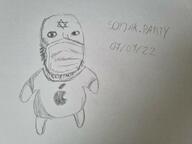 apple_(company) arm clothes facemask full_body glasses internet_is_leaking leg mask no_eyebrows oekaki redraw soyjak soyjak_party star_of_david stubble traditional_media tshirt variant:gapejak // 4032x3024 // 1.6MB