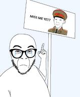 closed_mouth crying kuz kuzism miss_me_yet officer_cap pink_eyes pink_sclera pointing red_eyes red_sclera sign soviet_army_uniform variant:abortion_lover variant:kuzjak white_background // 794x960 // 76.8KB