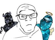 3soyjaks angel closed_mouth coal coal_skin demon eyes gem gem_skin glasses halo open_mouth shoulder stubble thinking variant:cobson variant:feraljak variant:smugjak white_background wing // 1000x724 // 229.3KB