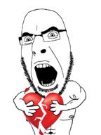 angry arm buff glasses hand heart holding_heart holding_object nipple open_mouth soyjak stubble variant:cobson vein // 874x1162 // 125.3KB