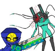 2soyjaks ack blood blue_body chud chudfront drill facing_front gore gun holding_gun holding_object meta:tagme mindflayer robot tongue_out ultrakill v1 variant:bernd variant:chudjak // 1159x1073 // 122.7KB