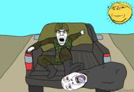 3soyjaks bag bloodshot_eyes camouflage car dead driving kursk_oblast pickup russia russo_ukrainian_war sun tongue total_zigger_death uniform variant:bernd variant:cobson // 1280x886 // 435.8KB
