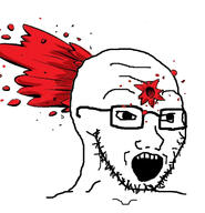 blood bullet_hole glasses gore open_mouth soyjak stubble variant:soyak // 608x632 // 151.3KB