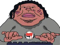 antifa big_lips brown_skin closed_mouth fat front_facing hair keyboard lips long_hair looking_at_you mustache mutt_lips no_glasses obese skajyos stubble subvariant:meximutt_front2 sweating sweaty text typing variant:meximutt white_background // 709x544 // 58.9KB