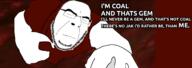 arm closed_eyes closed_mouth coal gem glasses hand he_will_always_be_a_gem movie ralph_wreck_it sacrifice sad soyjak stubble text variant:cobson // 1500x535 // 233.9KB
