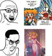 2soyjaks angry anime axe belt belt_buckle blue_eyes blush boot candle cap claw closed_mouth clothes colorful_hair earring female frown glasses glove hair hat looking_at_you looking_to_the_left looking_to_the_right mario mustache nintendo open_mouth photo place_japan princess_peach scarf stubble subvariant:chudjak_seething suspenders teeth text toad_(mario) variant:chudjak variant:malik_shaquan video_game weapon white_skin yellow_hair // 947x1024 // 121.7KB