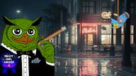 ack amphibian animal arm award background bird cigarette closed_mouth clothes dead early_bird frog hair hand meta:not_oc nas:pepe night_owl open_mouth owl pepe_the_frog rope smug suit twitter variant:bernd xitter // 1280x719 // 1.5MB