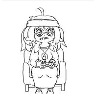 biting_lip female game_controller gaming glasses holding_game_controller holding_object looking_at_you monochrome necklace oekaki variant:soytan white_background // 500x500 // 15.9KB