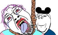2soyjaks ack bloodshot_eyes blush crying disney flag flag:transgender_pride_flag hair hanging mickey_mouse mouth_open mustache noose purple_hair rope smile stubble subvariant:wholesome_soyjak suicide teeth tongue tongue_out tranny variant:bernd variant:gapejak water yellow_teeth // 990x607 // 429.8KB