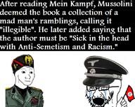 benito_mussolini bloodshot_eyes cap clothes crying flag glasses hand hat holding_flag holding_object nazism open_mouth soyjak stubble swastika text variant:cryboy_soyjak variant:wojak // 844x672 // 158.7KB