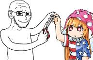 amputation anime arm clothes clownpiece ear glasses hand hijak holding_object scissors smile soyjak stubble touhou variant:soyak video_game // 1729x1106 // 994.8KB