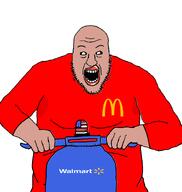 amerimutt clothes lips logo mcdonalds mutt mutt_lips open_mouth red_shirt scooter soyjak stubble sweat_stain sweating teeth variant:blartjak walmart // 874x921 // 28.7KB