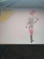 armband chud closed_mouth flag:nazi_germany glasses helltaker holding_flag holding_object modeus nazism subvariant:chudjak_front sun swastika traditional_media variant:chudjak // 448x597 // 14.0KB