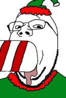 candy candy_cane christmas clothes drool elf glasses hat looking_at_you soyjak stubble subvariant:wholesome_soyjak sucking variant:gapejak // 597x883 // 12.8KB