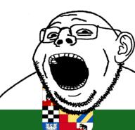 flag flag:anhalt-bernburg glasses grin holy_roman_empire looking_at_you open_mouth smile soyjak stubble subvariant:gapealien variant:gapejak // 717x689 // 91.4KB