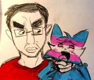 artist:soyjakfan01 bloodshot_eyes blush boykissersilly_cat flag:transgender_pride_flag furfag furry glasses hair open_mouth smile soyjakfan01 tongue tranny variant:chudjak // 850x720 // 861.4KB