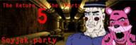 animatronic banner closed_mouth facial_mark forehead_mark glasses hand hands_up lockjaw_(the_return_to_freddy's) nail_polish open_mouth pink_skin soyjak_party subvariant:perceptive_chud subvariant:slutson the_return_to_freddy's thick_eyebrows variant:chudjak variant:cobson white_skin // 600x200 // 232.9KB