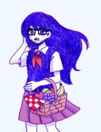 BRIMMIEST_COMMENTS_SECTION☣️☣️☣️_DO_NOT_ENTER☣️☣️☣️ angry animated apple arm banana basket blush clothes ear female food fruit glasses grape hair holding_object long_hair looking_at_you mari_(omori) meta:nas omori open_mouth orange_(fruit) purple_eyes purple_hair skirt stubble teeth variant:unknown video_game waifu // 326x426 // 204.2KB