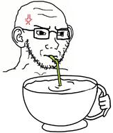 closed_mouth cup drinking_straw ear frown glasses hand holding_object mug sip soyjak stubble subvariant:soyak_(irritated) variant:soyak // 680x800 // 206.5KB