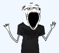 arm balding clothes distorted glasses hamd hand hands_up soyjak stretched_mouth stubble subvariant:wewjak variant:soyak // 488x436 // 91.8KB