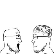 2soyjaks brain closed_mouth glasses hair meta:tagme open_mouth stubble subvariant:sideplier teeth template variant:markiplier_soyjak // 1700x1700 // 170.7KB