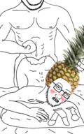 2soyjaks anal_penetration arm blush clothes condom cum drool food foodjak fruit full_body gay glasses hand hat leg nsfw pineapple pinejak prostration sex soyjak stubble subvariant:wholesome_soyjak variant:gapejak variant:soyak // 1000x1600 // 188.7KB