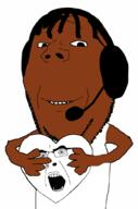 2soyjaks arm brown_skin clothes hair hand headphones heart holding_heart holding_object smile stubble subvariant:wholesome_soyjak ultradan variant:cobson variant:gapejak white_shirt // 676x1021 // 154.1KB