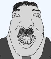 black_and_white clothes hair moustache nazism open_mouth smile soyjak suit variant:israeli_soyjak // 584x666 // 18.0KB