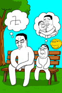 2soyjaks bench blue_sky body daytime father glasses grass hair happy hugging park sad shading shadow sky smile son subvariant:gapechud subvariant:gapechud_(wholesome) subvariant:wholesome_soyjak subvariant:wholychud subvariant:wholyjak sun swastika thought_bubble tree variant:chudjak variant:gapejak white_skin wholesome // 1024x1536 // 136.3KB