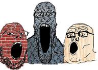 3soyjaks brick glasses iron open_mouth series:materialjaks soyjak stretched_mouth stubble trend:soyjak_trio variant:gapejak variant:markiplier_soyjak variant:tony_soprano_soyjak wood // 796x567 // 484.2KB