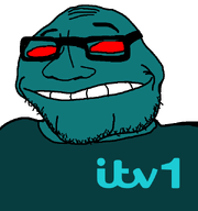 Itv_1 bald chin dark evil glasses itv logo red_eyes smirk soyjak stubble subvariant:lakuse transparent_background variant:smugjak wrinkles // 600x640 // 14.1KB
