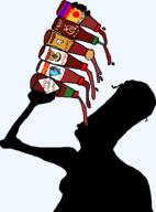 arm black_skin bottle dark dark_skin drinking food glasses hand holding_object hot_sauce mustache open_mouth soyjak stubble variant:6soylent // 404x548 // 21.5KB