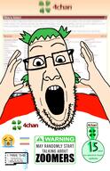 2000s 4chan anime arm badge clothes flag:minor_attracted_person glasses green_hair hair map_(pedophile) motion_blur oldfag open_mouth pedophile soyjak stubble variant:ppp warning white_skin yotsoyba zoomer 😭 // 1000x1553 // 478.9KB