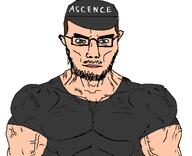 ascence_(user) beard brown_hair buff cap closed_mouth clothes glasses green_eyes hair hat meta:self_insert mustache soyjak subvariant:muscular_chud variant:chudjak white_skin // 1144x929 // 50.6KB