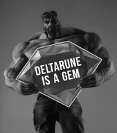 arm beard buff closed_mouth deltarune ear eyebrows gem gray_skin grayscale grey_skin greyscale hair hand holding_object lips looking_at_you meta:not_oc muscles muscular_male nas:gigachad nose shirtless subnas:terachad text video_game