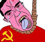 ack angry bloodshot_eyes communism crying flag:soviet_union hammer_and_sickle hanging open_mouth pink_skin rope soyjak subvariant:patrick suicide tongue variant:bernd variant:chudjak vein white_background // 768x719 // 251.5KB