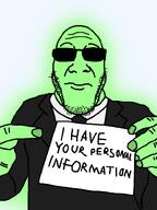 black_jacket central_intelligence_agency closed_mouth clothes federal_bureau_of_investigation glasses glowing green_skin hand necktie neutral paper subvariant:nuplier suit suit_and_tie sunglasses text trend:glowie variant:markiplier_soyjak white_shirt // 600x800 // 69.2KB