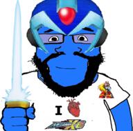 beard blue_skin glasses heart holding_object i_love mega_man mega_man_x smile subvariant:science_lover variant:markiplier_soyjak // 801x788 // 275.4KB