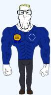 1_soyjak arm award blue_eyes buff closed_mouth clothes ear fist full_body glasses hair hand leg shoe soyjak standing subvariant:chudjak_front subvariant:euroaryan subvariant:euromutt subvariant:muscular_chud tshirt variant:chudjak vein yellow_hair // 1094x2043 // 51.8KB