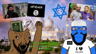 2soyjaks abu_bakr abu_bakr_al_baghdadi arab arm beard blue_skin book brainless brown_skin calm fist flag flag:isis flag:islamic_state friendship goat hand hands_up i_love irl_background isis islam islamic_state judaism love love_wins meta:tagme mosque open_mouth quran rifle shahada soyjak star_of_david subvariant:science_lover taqiyah thumbnail tvrkaryan variant:markiplier_soyjak variant:soyak weapon yellow_teeth // 1920x1080 // 435.6KB